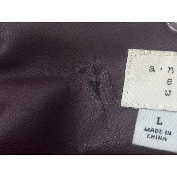 A NEW DAY Burgundy Faux Leather Zippered Jacket w/ Faux Fur Collar - Picture 12 of 12